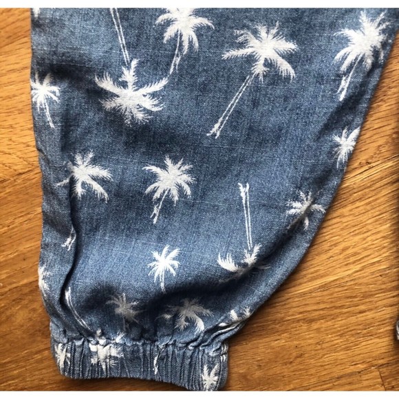 Denim Look Size 7/8 Palm Tree Overalls Jumpsuit - Picture 7 of 8